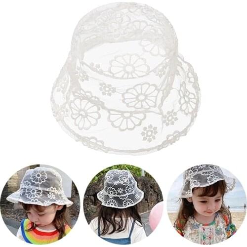 2021 New Summer 1-12T Boys Girls Fishing Hat Lace Embroidery Floral Flat Hat Bucket Hat Fashion Sun Hat For Kids Toddler