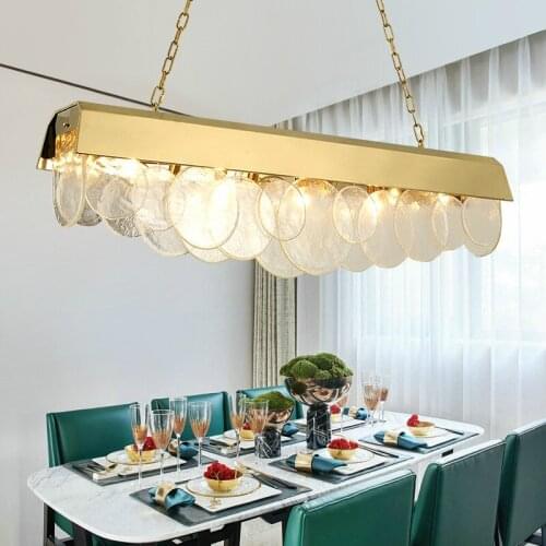 Post Modern Luxury Dining Room Deco Lamparas Straight Gold Led Pendant Lights Glass Sheet Lustre Hanging Lamp Lighting Fixtures