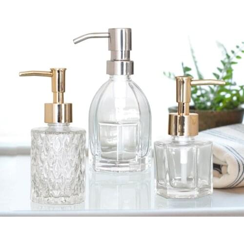 160ml Glass Hand Soap Dispenser with Press Pump Clear Diamond Design Refillable Lotion Liquid Refillable Empty Bottle for Kitche