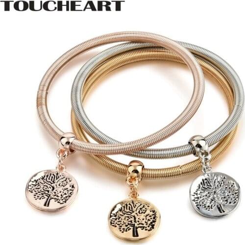 TOUCHEART 3 Pcs/Set Carved Tree Charm Bracelets 3 Color Rose Gold Color Popcorn Chain Personalized Bracelets & Bangles SBR170117
