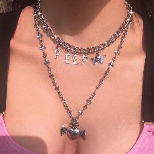 Hip Hop Street Style Angel Necklaces Women Initial 26 Letter DIY Pandent Name Necklace Harajuku Punk Igirl Chain Collares Mujer