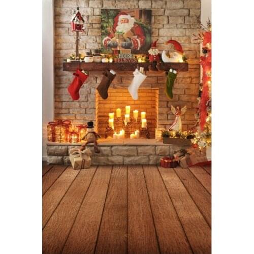 Christmas Home Party Decor Backdrop Christmas Tree Socks Fire Background Decorate the Festive Mood Vinyl Photography Banner
