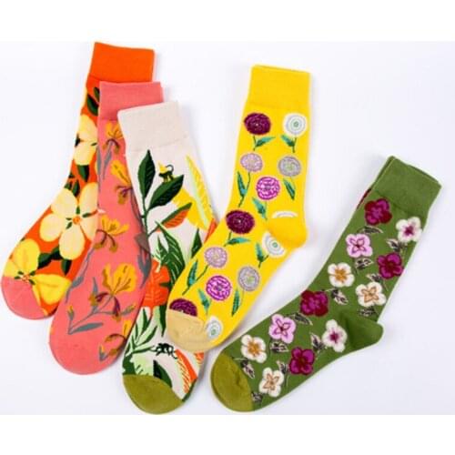 High-Quality Colorful Flower Cotton Funny Women Happy Socks Female Harajuku Korean Kawaii Hosiery Personality Sock Autumn Winter