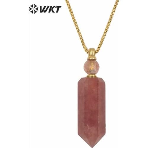 WT-N1232 new color women hot sales gold natural strawberry quartz necklace fashion perfume bottle spirit quartz point necklace