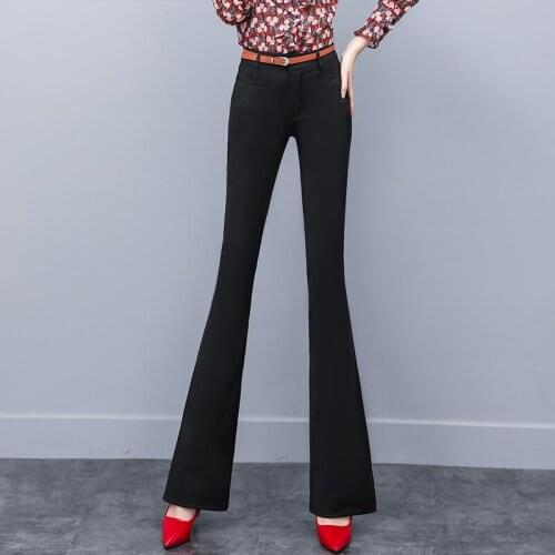 Women Soft Slim Boot Cut Vintage Long Flare Pants High Waist Trousers Hot Sale Trend Female Black Elastic Bell Bottom Give Belt