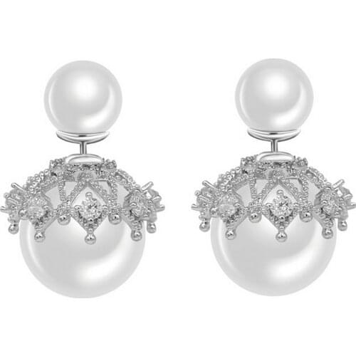 2019 New Trendy Korea Design Big Two Pearl Balls Zinc Alloy Needle Stud Earrings Statement Jewelry for Women Girl Gift
