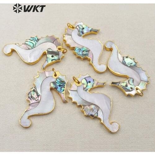 WT-P1251 Special New Animal Pendant Shell Sea Horse With Gold Trim Pendant For Women Fashion Necklace Accessory