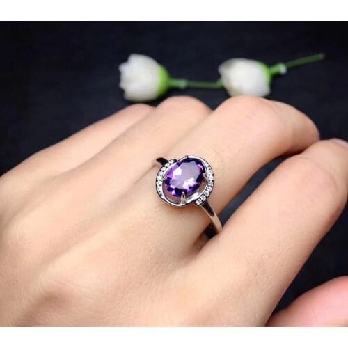 Natural amethyst Elegant surround round Ring S925 Silver Natural Purple crystal Ring Womens party gift Ring fine Jewelry
