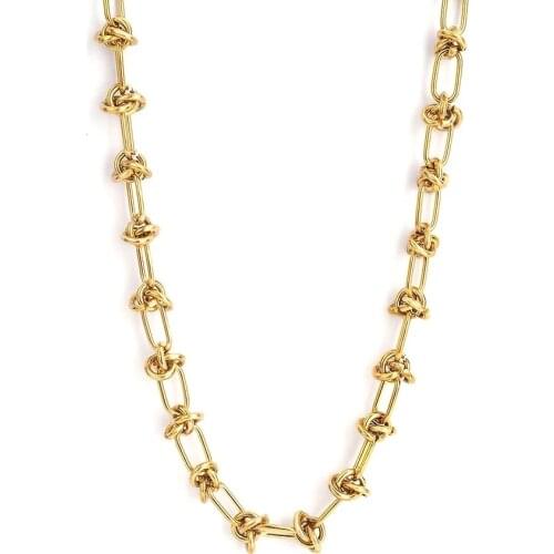 100% Stainless Steel Braid Knot Chain Necklace For Women Gold/Silver Color Metal Weave Chunky Chain Choker Collier