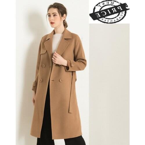 Winter Woman Coats 2021 Elegant Ladies Long Wool Jacket with Belt Casual Fashion Double Breasted Cashmere Coat Hiver a3a2