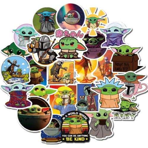 100Pcs Non-repetitive Manroda Baby Yoda Sticker Trolley Suitcase Cup Scooter Helmet Car Waterproof Sticker Anime Toy