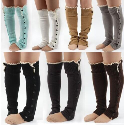 2 pairs/lot Button-down Leg Warmers with Lace, Knitted Boot Socks