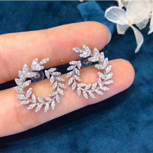 Exquisite Round Olive Leaf Luxury 2Pcs Jewelry Inlay AAA Zircon Unusual Earrings Womens Wedding Cocktail Party Charm Necklace