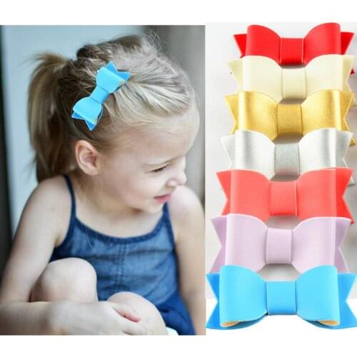 24Pairs/Lot 2.9Inch PU Leather Hair Bow With Hairpins Cute Baby Girls Barrettes Princess Hair Accessories Kids Party Gift