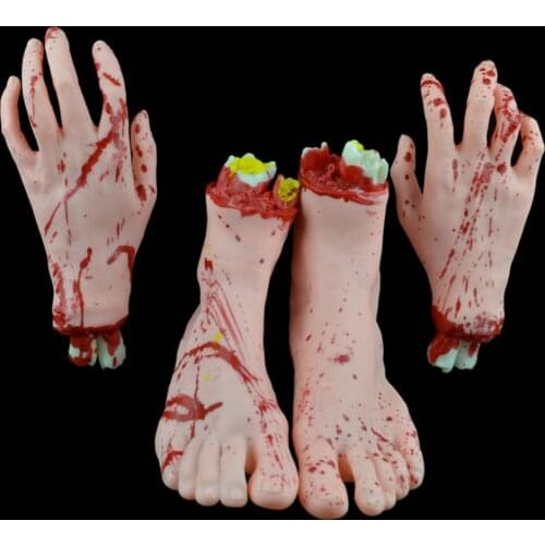 4pcs/set Halloween Decoration Scary Broken Body Parts Horror Severed Hands Feet Set Haunted House Terror Party Decor Props