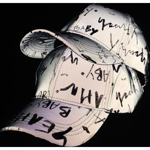 Unisex Reflective Baseball Cap Metallic Baby Letters Night Run Rave Snapback Hat