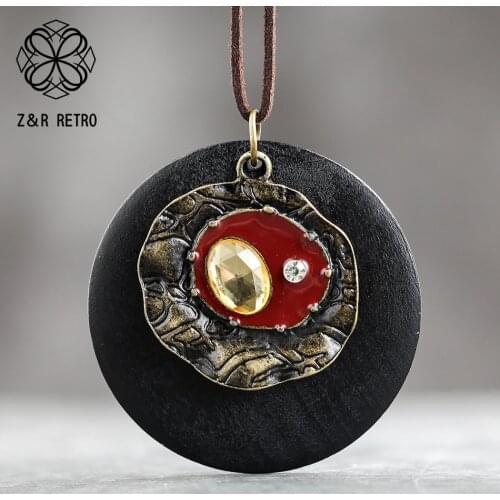 Vintage Long Chain Necklaces for Women Wooden Pendants Statement Suspension Sweater Decoration Fashion Jewelry Present Wholesale