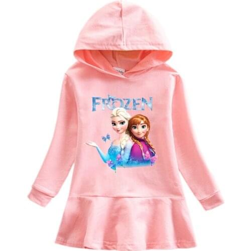 Disney Frozen Dress Childrens Long Sleeve Hooded Anna Elsa Princess Dress Cartoon Fashion Girls Christmas Kids Clothes