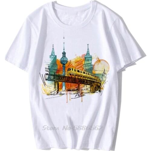 Watercolor Famous City And Landmark Artistic Tshirt Homme Short White Casual Funny Gift T Shirt Men London Roma Moscow Berlin