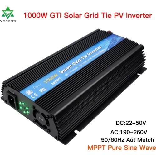 GTI1000 MPPT Solar Grid Tie Inverter 1000W Micro Power inversor 18/24/36V DC to 190-260VAC With Pure Sine Wave for 220V Inverter