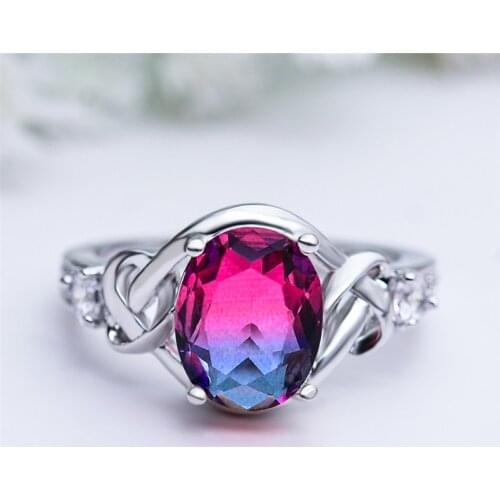 Mystic Oval Stone Rainbow Gradient Zircon Engagement Rings For Women Luxury Wedding Jewelry Female Boho Multicolor Crystal Ring
