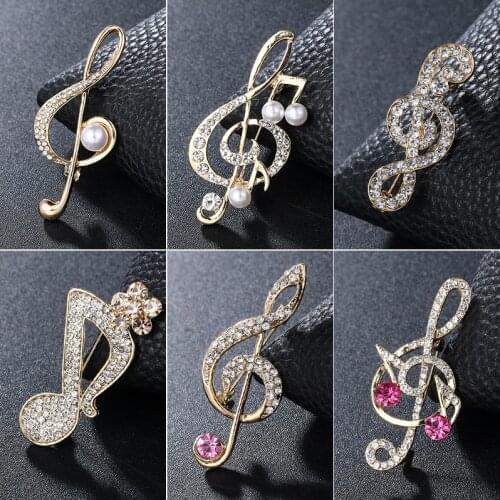 Korean Fashion Metal Musical Note Rhinestone Brooch Scarf Buckle Badge Lapel Pin Luxury Jewelry Brooches for Women Accessories