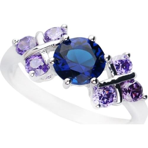 Round Bule Stone 6*6mm Semi-precious Stone Sterling Silver AiMolies Ring Q0109L