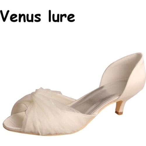 Top Selling Low Heel Womens Dress Shoes for Wedding Marfil Color Peep Toe
