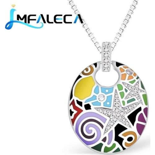 LMFALECA Pure Multicolor Enamel 925 Silver Jewelry Necklace for Women Luxury Pattern Pendant Stone Box Chain Fine Party Gift
