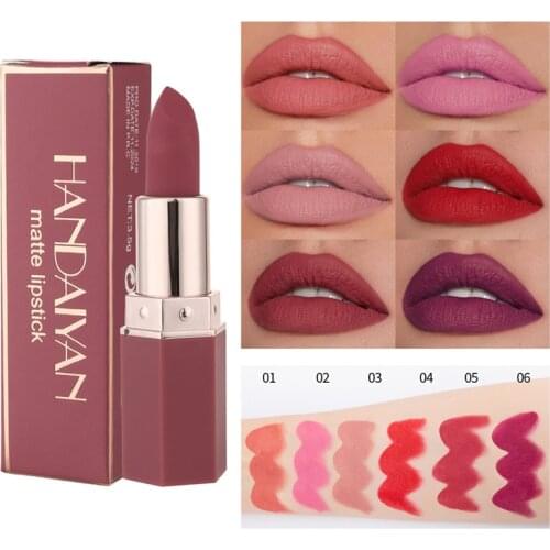 6 Colors Matte Waterproof Long Lasting Velvet Lipstick Sexy Red Nude Pigments Makeup Profissional Lip Make Up Lipstick Cosmetic