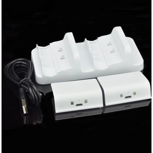 Universal 2pcs Rechargeable Batteries + Dual Charging Dock Controller Charger for XBOX ONE Controller Battery Stander White