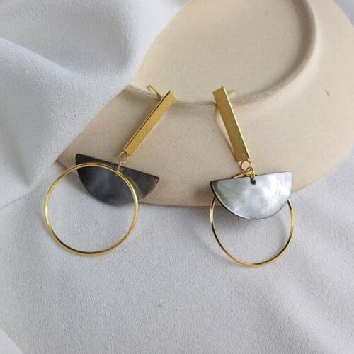 Real 925 Sterling Silver Dangle Gold Earrings For Women Statement Natural Sea Shell Geometric Earring Party Gift Fashion Jewelry