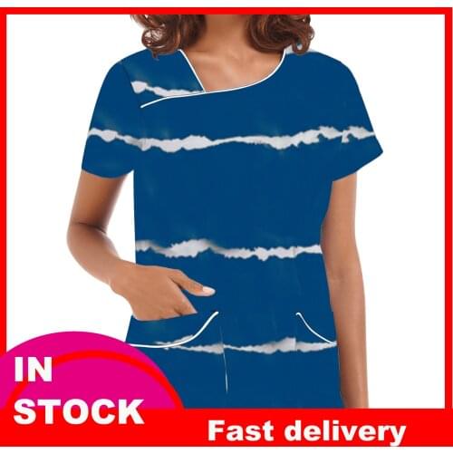4# Pregnancy Clothes For Pregnant Women Striped Pattern Blouses Asym-neck Nurse Working Uniform Shirts Short Sleeve Blouses