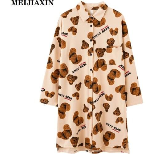 Autumn night dress women loose cotton nightshirt cute cartoon sweet lady nightgowns long sleeve nightdress