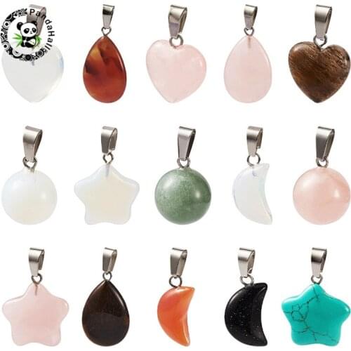 Pandahall 1 Set Natural/Synthetic Gemstone Pendants with Tone Brass Findings for Jewelry Findings Mixed Shapes