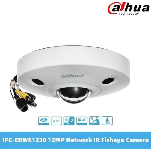 Dahua IPC-EBW81230 12MP Panoramic Network IR Fisheye Camera H.265/H.264 IP67 PoE Smart Detection 1.98mm Fixed Lens