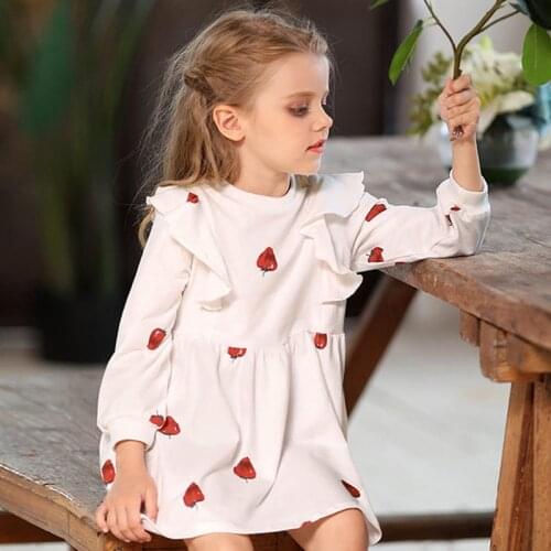 Spring Autumn Girls Dress 2019 Cute Cartoon Strawberry Dress Long Sleeve Ruffle Kids Cotton Dress RT532