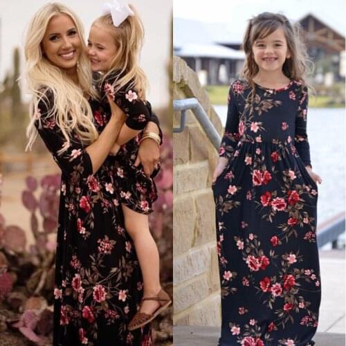 Mother and Daughter Dress Floral Print Long Sleeve Dress Summer Family Matching Clothes Mommy and Me Clothes