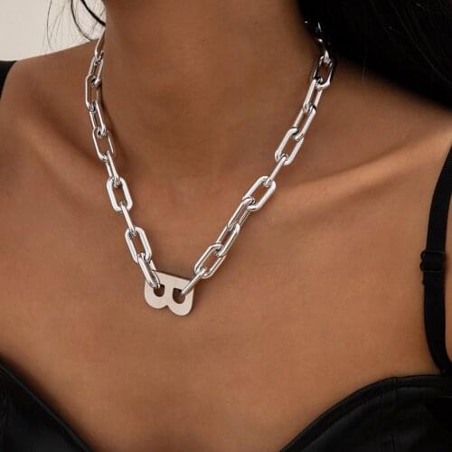 Simple Single Layer Hip Hop Letter B Chain Necklace Retro Personality Womens Necklace Daily Jewelry Birthday Gift