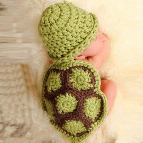 Newborn Photo Props Clothes Crochet Knit Cute Tortoise Shell Conjoined Clothing Hat Infant Cartoon Accessories Costume Outfits