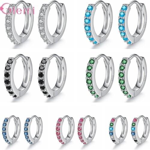 Genuine 925 Sterling Silver Hoop Earrings For Women Girls CZ Crystal Fashion Jewelry Accessory