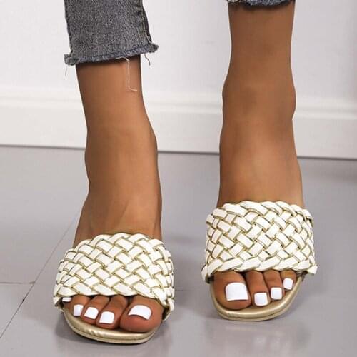 Female Slippers High Heels 2021 Fashion Summer Flip Flops Shoes Women Spike Heels Weave Slides Ladies Outside Slippers Pumps