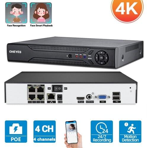 4K CCTV Security Surveillance Video Recorder 4 Channel 5MP POE NVR System H.265 8MP XMEYE 4CH NVR For 5MP POE IP Camera Onvif