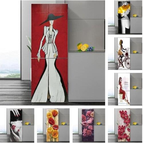 Modern Girl 3D Wall Sticker For Fridge Peel& Stick Vinyl Flower Poster Removable Door Cover Wallpaper Decal Furniture Home Decor