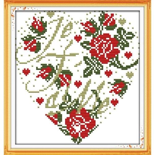 Everlasting Love Heart-shaped Roses Chinese Cross Stitch Kits Ecological Cotton Stamped Printed 14 DIY Gift Christmas Decoration