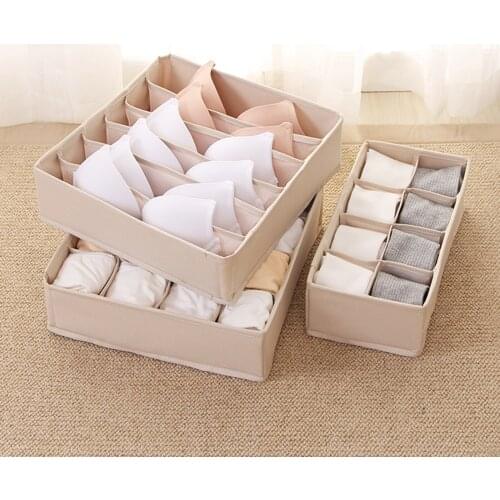 Underwear Storage Box with Grid Design Solid Color Simple Style Wardrobe Draw Organizer