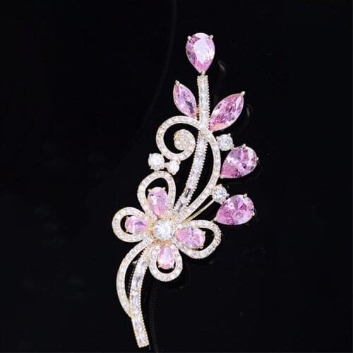 Plant Vine Brooches Pins for Women 2021 Luxury Wedding Brand Jewelry Corsage Suit Pin New Fashion Bridal Zirconia Flower Brooch