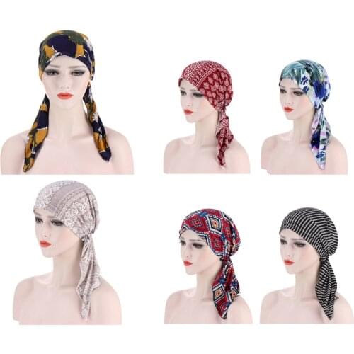 Women Stretch Bonnet Muslim Turban Hats Beanie Skullies Headscarf Wrap Chemo Lady Bandana Caps Underscarf Islamic Hair Loss Cap