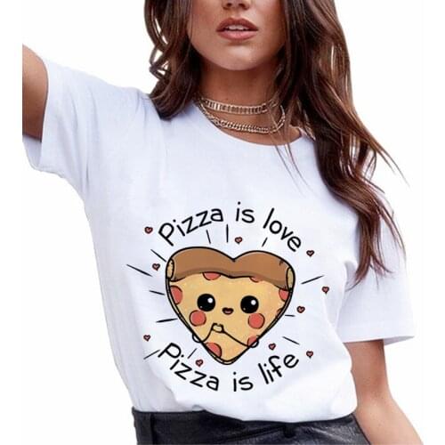 Hamburger Pizza Graphic Print Female Tee Shirts Cute Ulzzang Harajuku Casual White Round Neck Summer Ladies T shirt