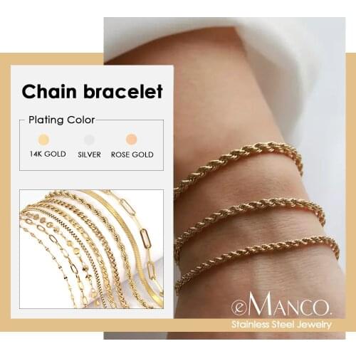 EManco Rope chian Bracelet for Woman Gold Stainless Steel Charm Bracelets Friendship Bracelets for Women Jewelry